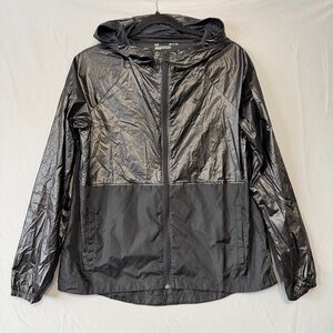 Under Armour Womens Full Zip Windbreaker Jacket Size Small Loose Fit Black Shiny